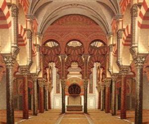 Puzzle Παλαιό Τζαμί της Κόρδοβα, το σημερινό καθεδρικό ναό, μαρμάρινες κολόνες και αψίδες με τον ιερό τόπο, το μιχράμπ